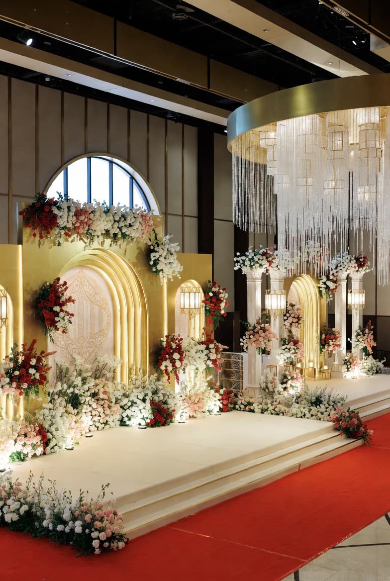 Grand ballroom with chandeliers and elegant setting